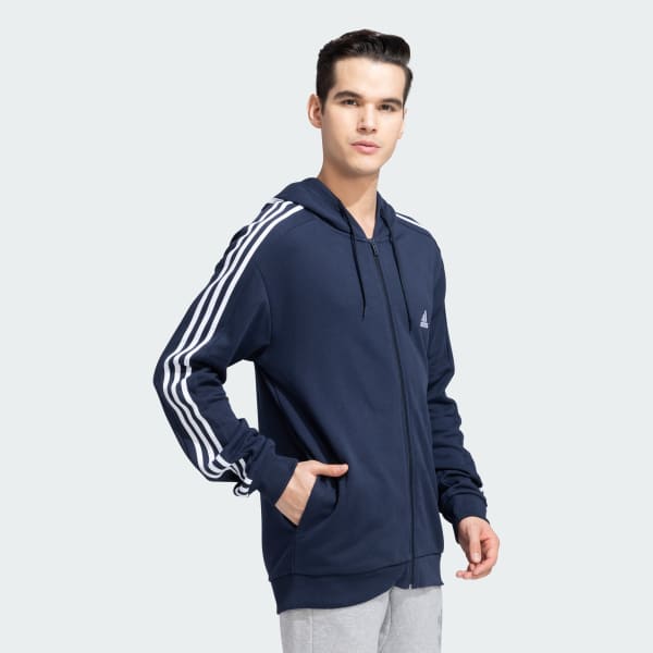 adidas 3 STRIPES FULL ZIP HOODED SWEATSHIRT - Blue | adidas India