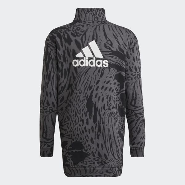 Gris Vestido Future Icons Hybrid Animal Print Cotton Loose Half-Zip