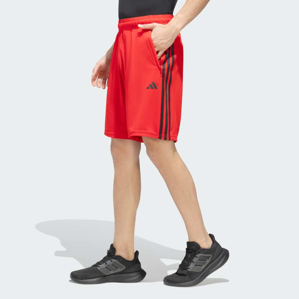 Red TRAIN ESSENTIALS PIQUÉ 3-STRIPES TRAINING SHORTS