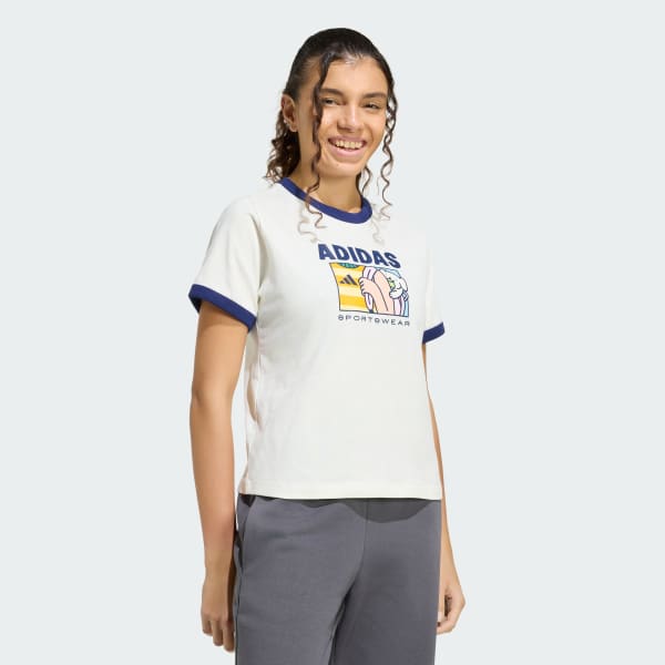 สีขาว เสื้อยืดพิมพ์ลาย POP ART Q2