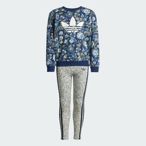 Bla adidas Originals x Liberty London Crew Kids leggings sæt