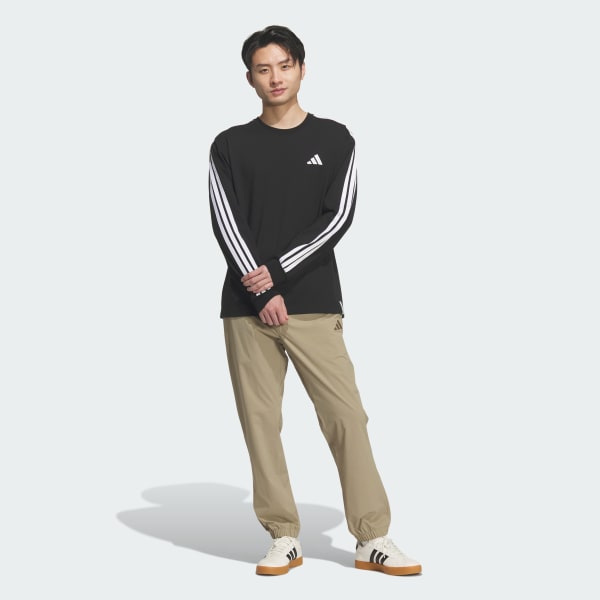 ブラック エッセンシャル プラス ルーズフィット スリーストライプス シングルジャージー 長袖Tシャツ