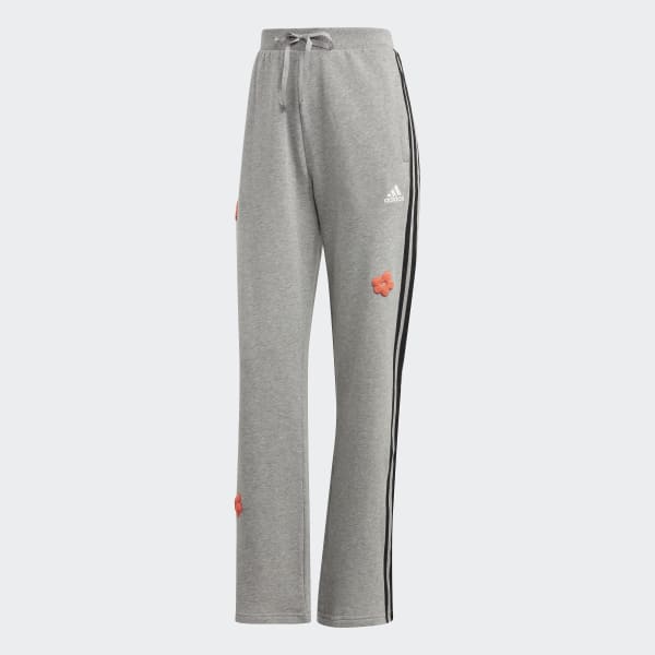 Grey 3-Stripes High Rise Joggers with Chenille Flower Patches