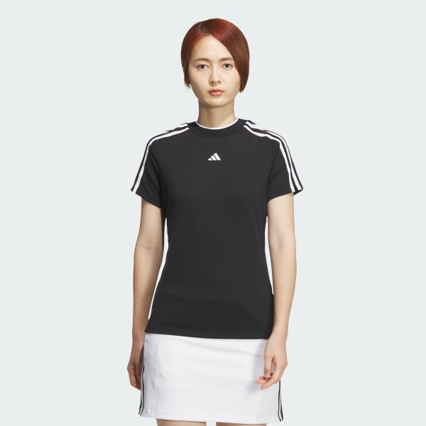 สีดำ เสื้อแขนสั้นคอสูง AEROREADY 3-Stripes