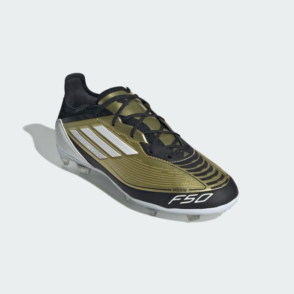 Gold Messi F50 Pro Firm Ground Boots Kids