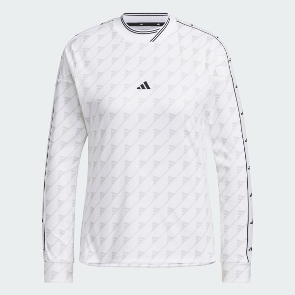White Long Sleeve Print Mock Shirt