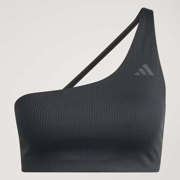 Μαύρο Αθλητικό bra ελαφριάς υποστήριξης Optime Workout Rib One Shoulder