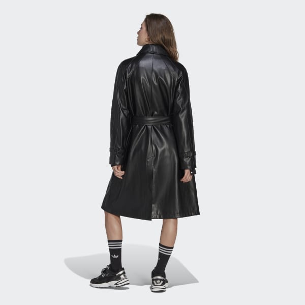 adidas Centre Stage Faux Leather Trench Coat - Black | adidas India