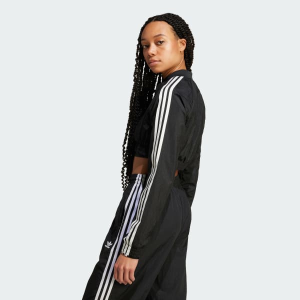 Black Slim Crop Track Top