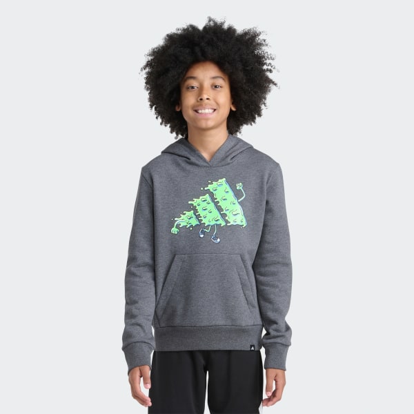 Grey Long Sleeve Hooded Graphic Heather Fleece Pullover

