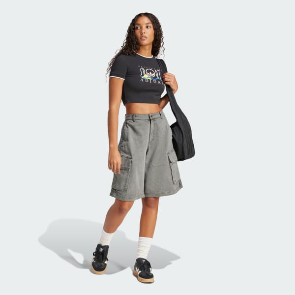 Black Washed Cargo Twill Jorts