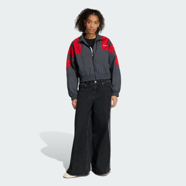 Svart BLOCKED WASHED ZIPPED TRACK TOP