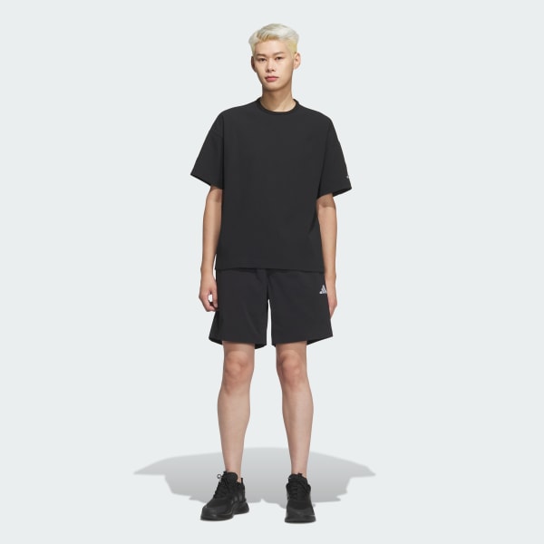 ブラック ルーズフィット ワッフルファブリック 半袖Tシャツ