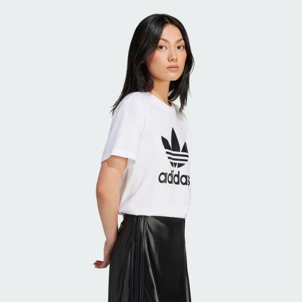 สีขาว เสื้อยืดทรงบ็อกซี Adicolor Trefoil