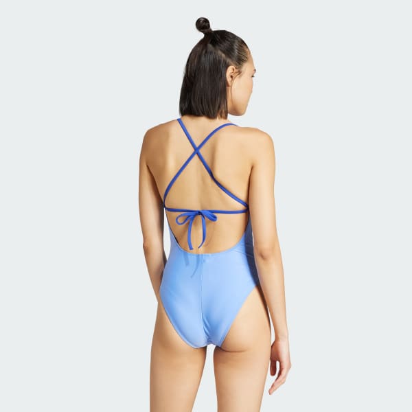 Blue Padded Colorblock X-Back Swimsuit