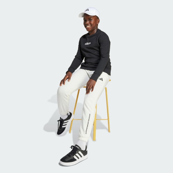 White adidas Slogan Fleece Pants