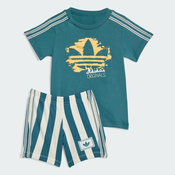 Green adidas Originals Summer Glow Tee and Short Set