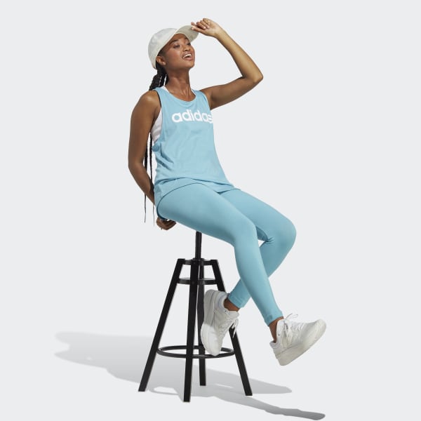 Adidas Women's High Waisted Logo Legging (Preloved Blue/White)