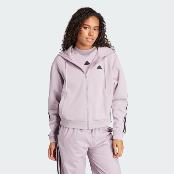 adidas Future Icons 3 Stripes Full Zip Hoodie Purple Free Shipping with adiClub adidas Canada