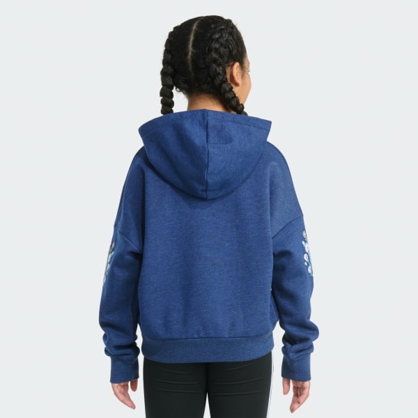 Blue Long Sleeve Heather Multi Graphic Fleece Pullover Hoodie

