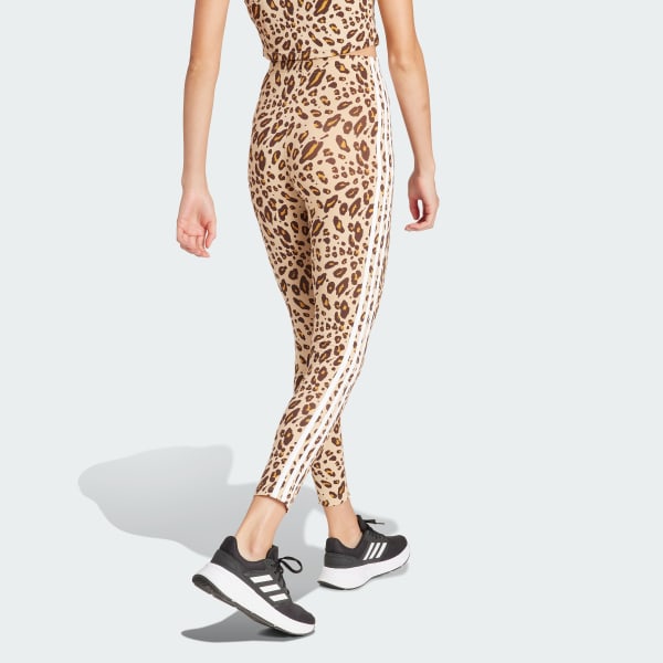 adidas Essentials 3-Stripes Animal Print Leggings - Beige | Women's ...