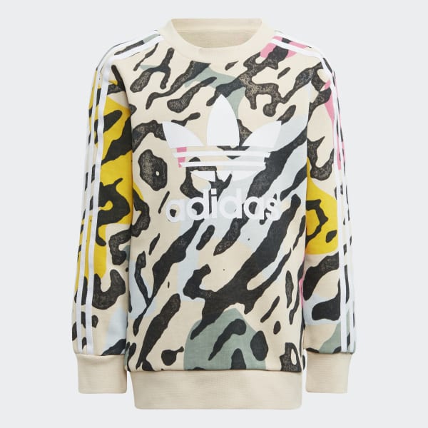 Beige Ensemble avec sweat-shirt ras-du-cou à imprimé animal