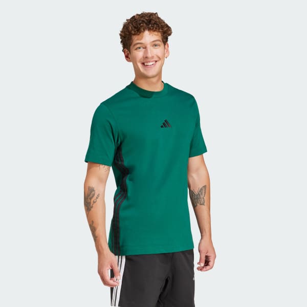 Verde Camiseta Malha Simples Essentials Três Listras