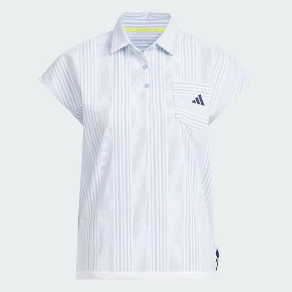 ブルー シアサッカー 半袖ポロシャツ