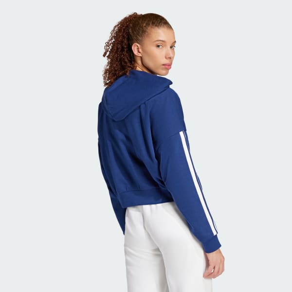 Bleu Sweat-shirt à capuche zip 1/4 french terry 3 bandes Essentials