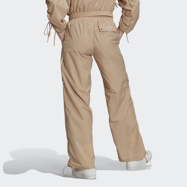 Beige 3-Stripes High-Rise Ruched Pants