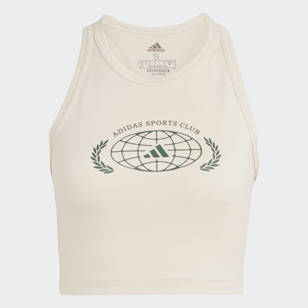 Beige Sports Club Crop Graphic Tanktop