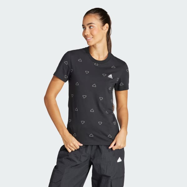 Negro Camiseta Essentials Monogram Ajustada Estampada