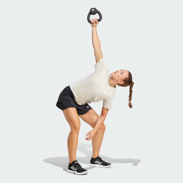 Beige Train Essentials 3-Stripes Workout Tee