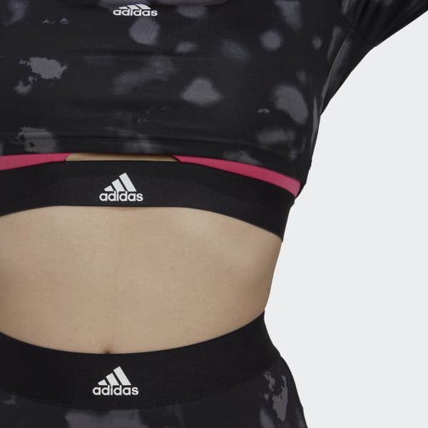 Sort Hyperglam Cut 3-Stripes Long Sleeve crop-top CE474