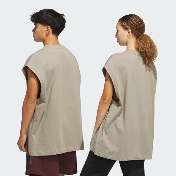 Beige adidas Basketball Sleeveless Tee (Gender Neutral)