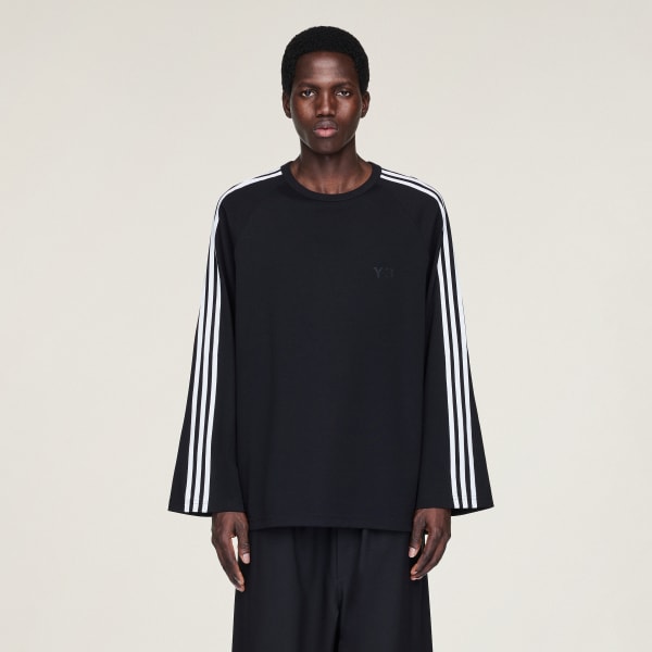 Black Y-3 Long Sleeve Tee 3-Stripes