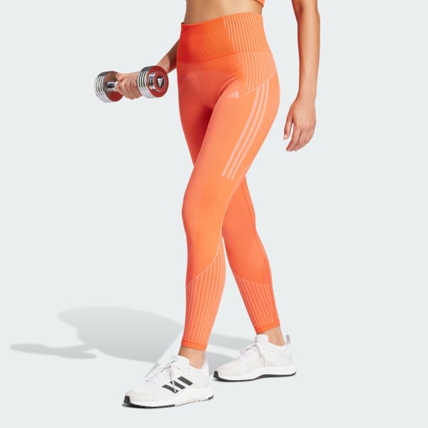 Adidas crea8r 7/8 print running tights orange climalite Small S pocket  leggings