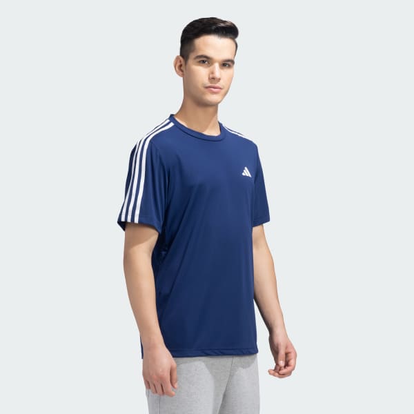 Blue TRAINING ESSENTIALS BASE 3 STRIPES TEE