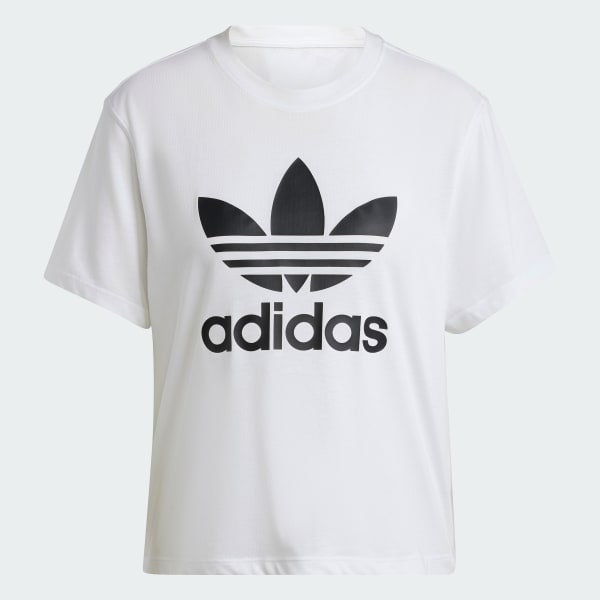 สีขาว เสื้อยืดทรงบ็อกซี Adicolor Trefoil