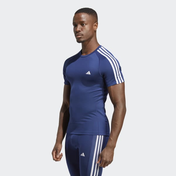 Blau Techfit 3-Streifen Training T-Shirt