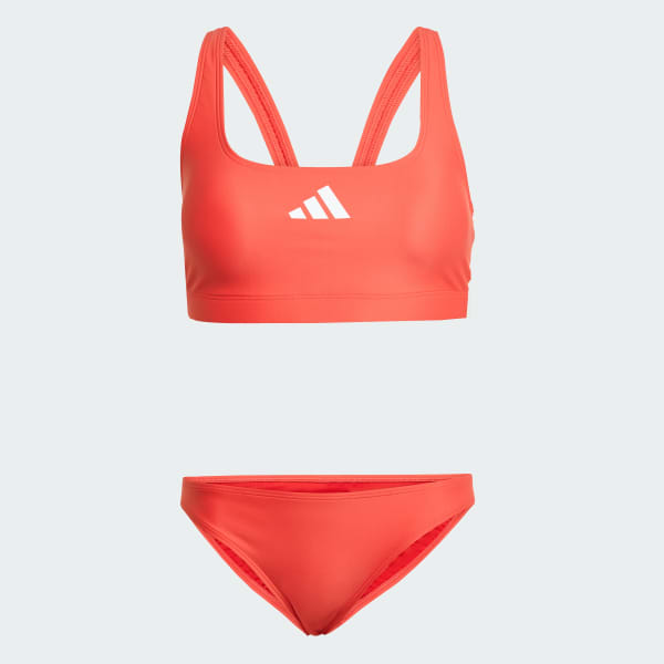 Czerwony Bikini 3-Stripes V-Back