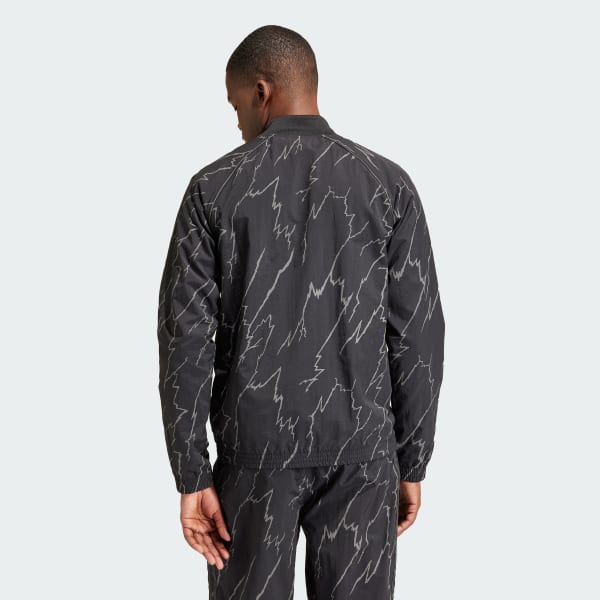 Black Allover Print SST Track Top