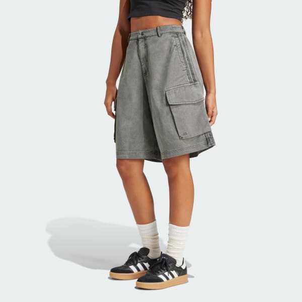 Negro Jorts Cargo de sarga lavados
