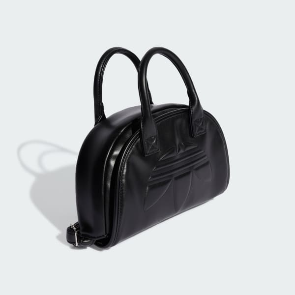 Black Polyurethane Trefoil Satchel Bag