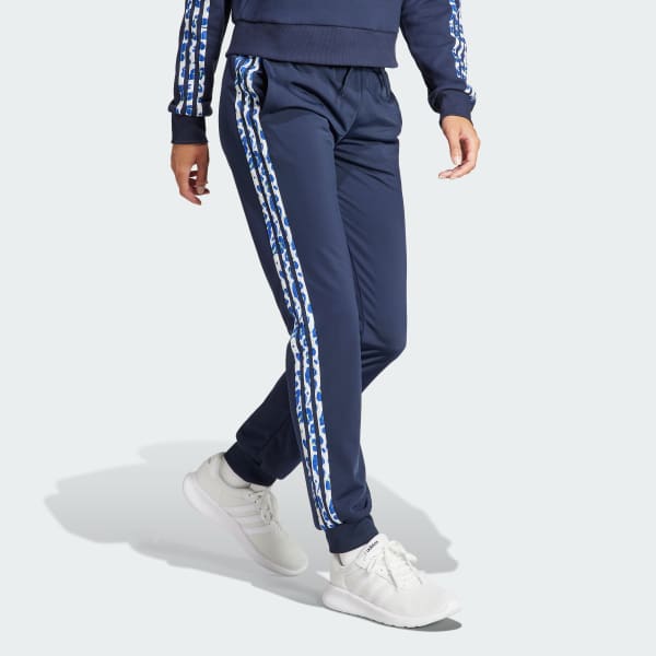 Azul Pantalón Deportivo Essentials 3 Rayas Tejido Tricot con Animal Print y Pierna Cónica