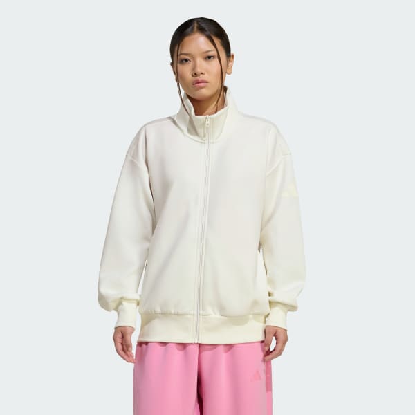 adidas Soft Lux Loose Full-Zip - White | Free Shipping with