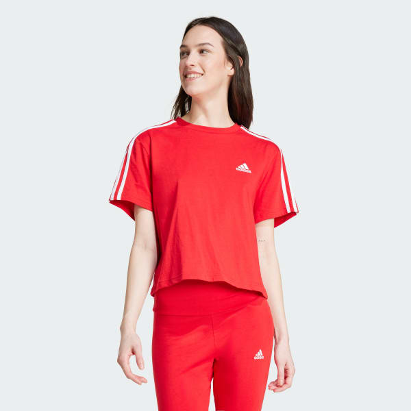 Red Essentials 3-Stripes Single Jersey Crop Top