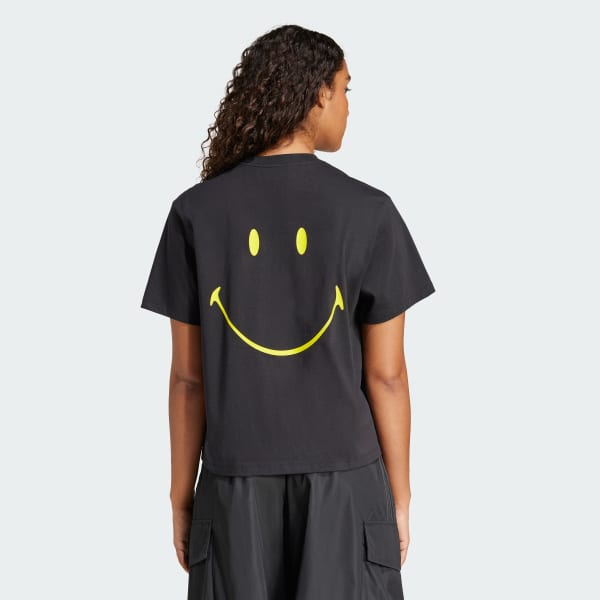 Black Smiley Loose 3-Stripes Tee