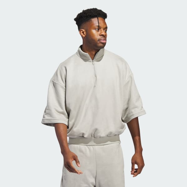 Beige Basketball Sueded 3/4 Half-Zip Sweatshirt