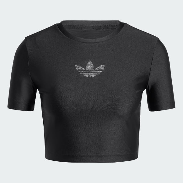 สีดำ เสื้อยืดแต่งไรน์สโตน Trefoil